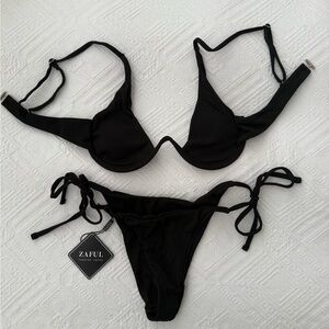 ZAFUL Women's Bikini Sets Ribbed with Underwire Swimsuit ~ NEW